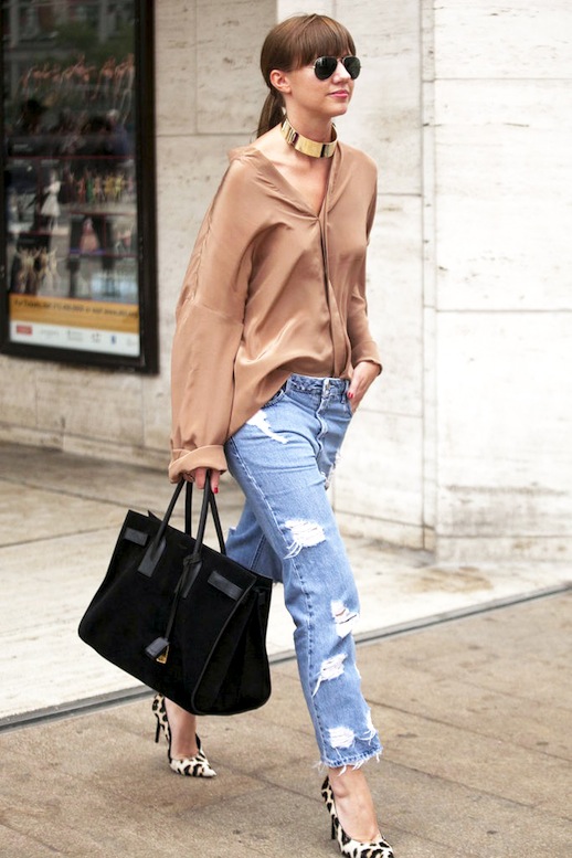 Le-Fashion-Blog-Street-Style-Gold-Choker-Beige-Silk-Button-Down-Shirt-Ripped-Boyfriend-Jeans-Black-Suede-Tote-Bag-Leopard-Print-Pumps-Via-Popsugar