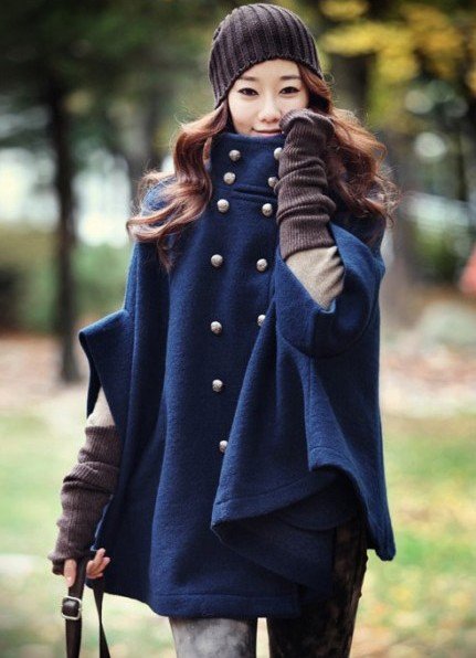 sapphire-blue-stand-up-collar-short-sleeve-coat-peacoat-cloak-coats-women-s-overcoat-free-shipping